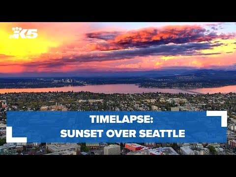 Sunset over Seattle shows hues of pink, orange