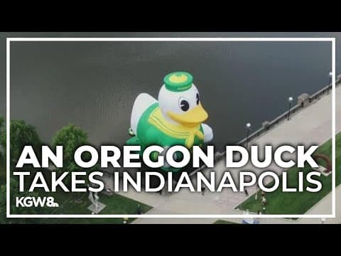 Giant Oregon Ducks inflatable pops up in Indianapolis at Big Ten media days