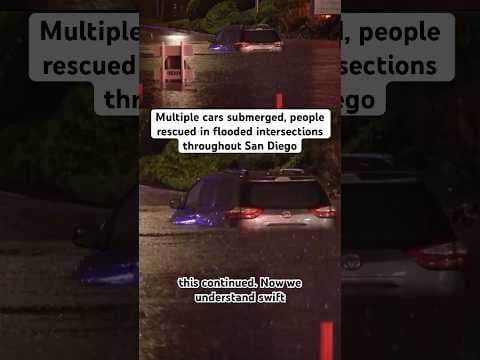 Multiple cars submerged, people rescued in flooded intersections throughout San Diego. #news