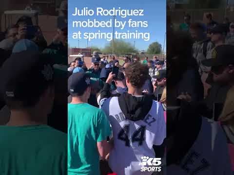 Julio Rodriguez mobbed by fans at spring training #shorts