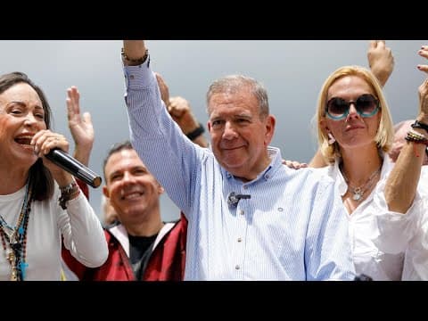 Venezuelan presidential candidate addresses supporters during protest against election results