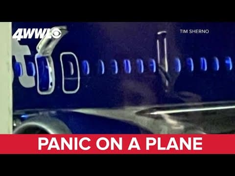 Panic on a plane - Man opens emergency exit, jumps on wing before running away