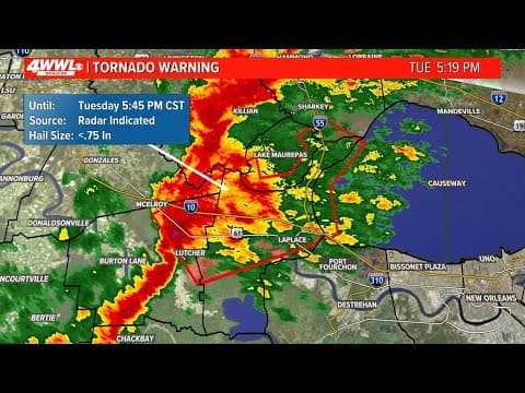 Tornado Warning has been issued for areas in St. John The Baptist, St. James, Ascension, Tangipahoa