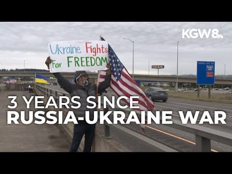 Beaverton nonprofit rallies on I-205 bridge, urging people not to forget about Ukraine