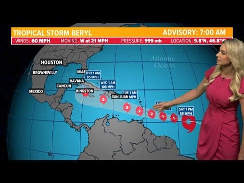 Tracking the Tropics: Tropical Storm Beryl expected to strengthen into hurricane in coming days
