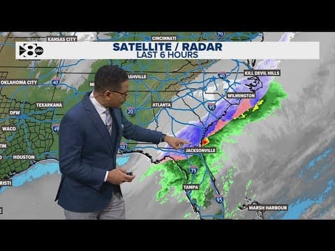Several inches of rare snowfall in the southeast, coating beaches