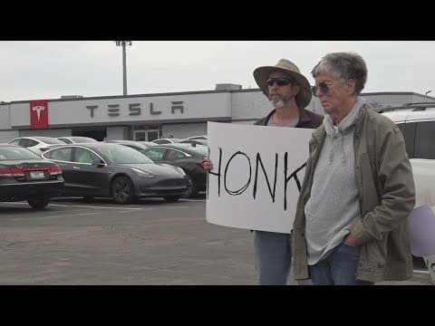 Dozens of Hoosiers join in nationwide protests against Tesla and Elon Musk