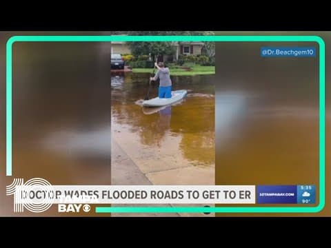 St. Pete doctor paddleboards through flooded roads to get to an ER shift