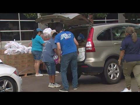 Texans line up for supplies distribution event days after Beryl tore through Southeast Texas