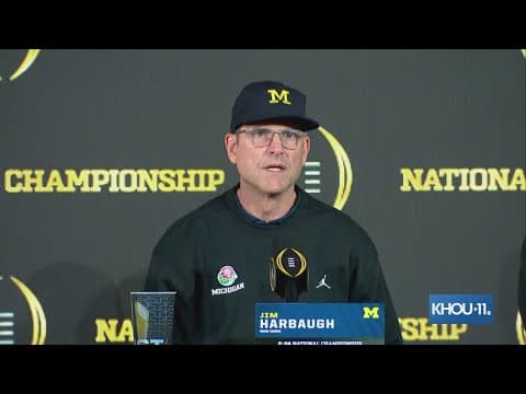 Michigan coach Jim Harbaugh, RB Blake Corum and DB Will Johnson answer questions after winning CFP c