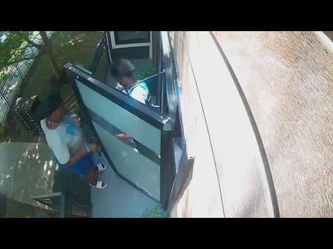 Woman caught in 4K following an Amazon delivery driver and stealing the packages he delivered