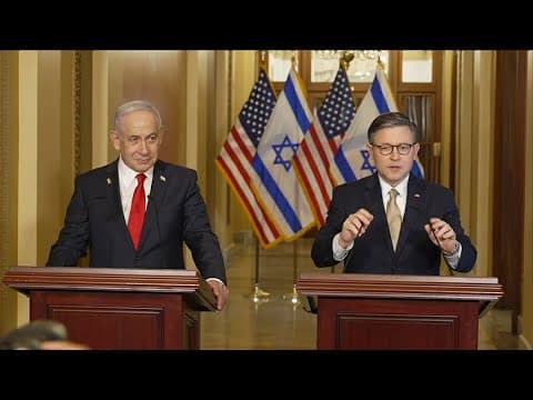 Benjamin Netanyahu and Mike Johnson speak at the Capitol