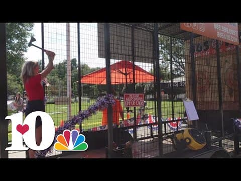 Katie Inman takes up some axe-throwing at World's Fair Park