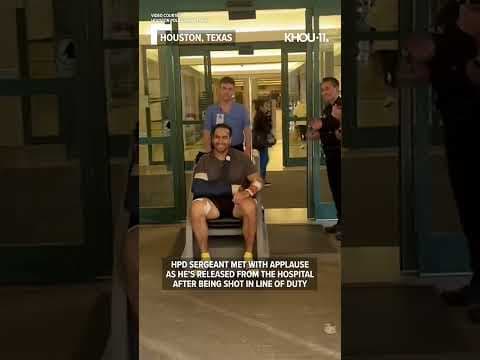 Watch as HPD sergeant is met with applause while leaving hospital after being shot in line of duty