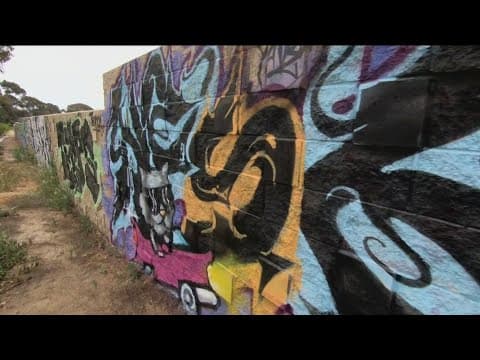 Art or graffiti? Newly installed wall above I-5 already covered in spray paint