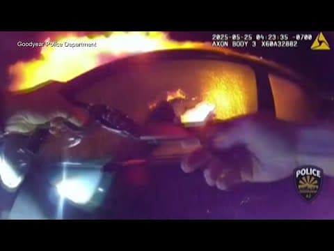 Bodycam shows officer pulling woman from burning car on I-10
