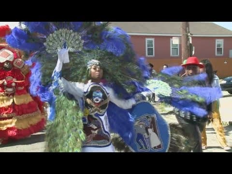 Black masking Indians celebrate Mardi Gras