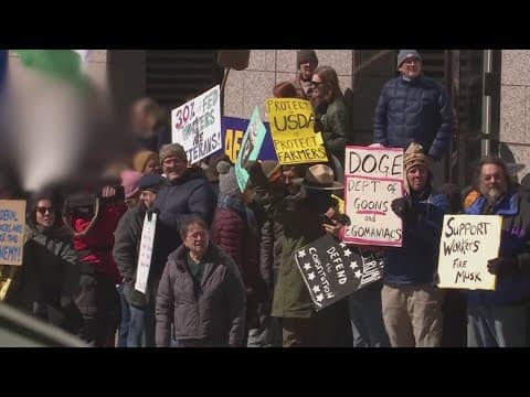 Demonstrators gather in Asheville to support federal workers who face losing their jobs