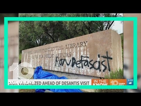 Sign vandalized ahead of DeSantis' visit to California