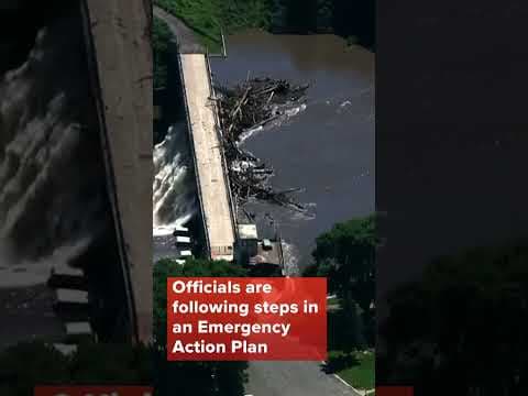 Aerial footage shows the flooding threatening the Rapidan Dam on the Blue Earth River in southern MN