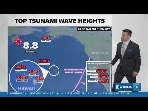 The leading edge of the tsunami has passed Hawaii and California | Top wave heights overnight