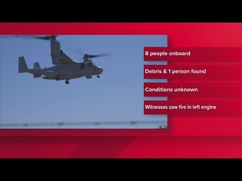 US military Osprey aircraft with 6 onboard crashes off southern Japan, at least 1 dead