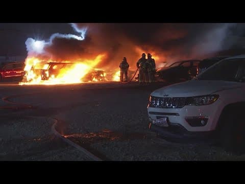 Several cars catch fire tow yard near Missouri City, Texas