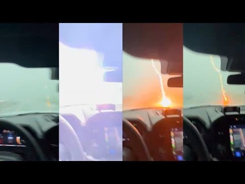 Driver captures dramatic lightning strike on truck while traveling Texas highway