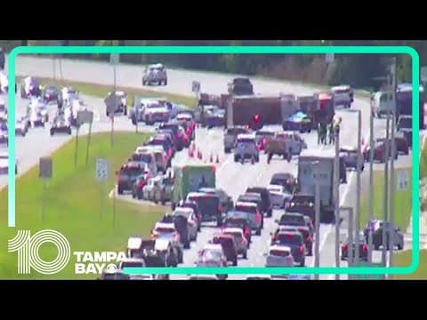Overturned truck spills gravel on State Road 56 in Pasco County
