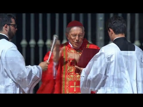 Pope Francis funeral: Cardinal Giovanni Battista Re, Dean of the College of Cardinals  with prayer