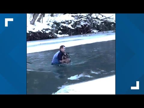Man's dramatic rescue of dog from freezing river in Vermont caught on video