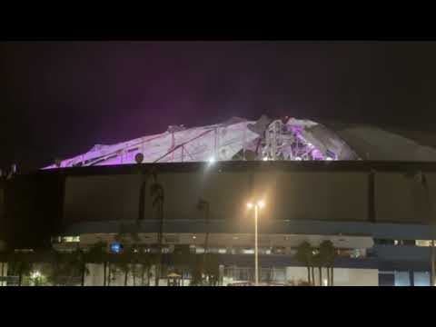 Roof of Tropicana Field damaged by Hurricane Milton