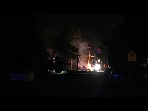 Powerline down on McGuffey Road in North Linden after car crash, roadway blocked