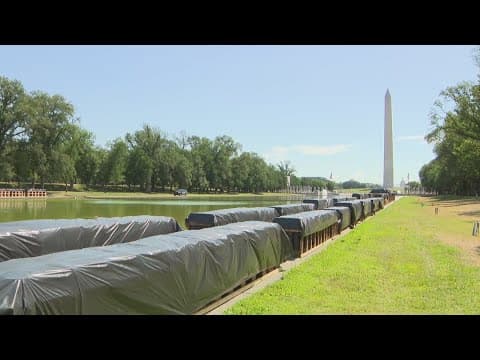 Preparing for fireworks on the National Mall