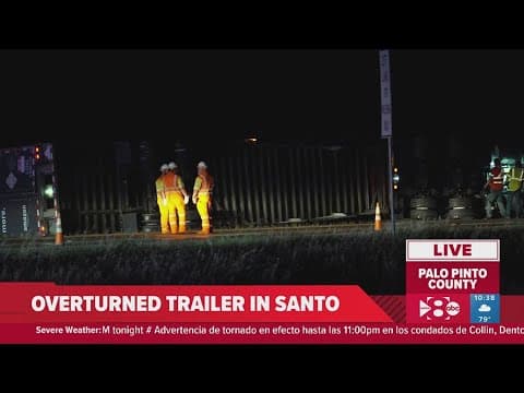 18-wheeler overturned along I-20 in North Texas during severe storms