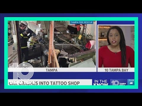 1 hospitalized after car crashes into Tampa tattoo shop