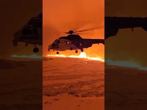 Icelandic coast guard uses helicopters to monitor volcanic eruptions