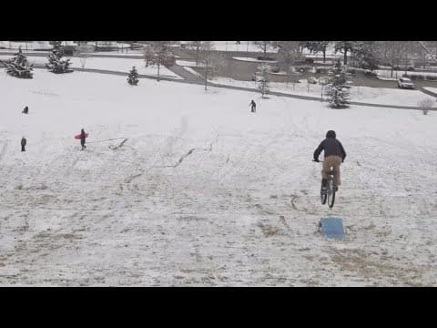 People out and about enjoying the snow day in Lakeshore Park