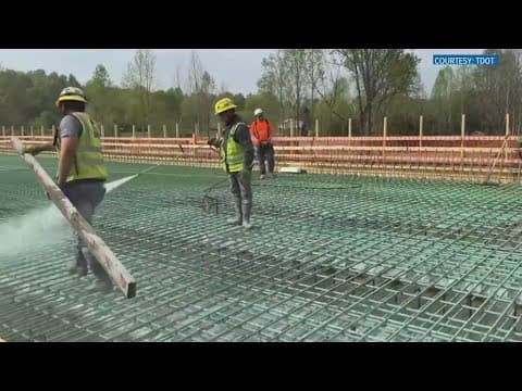 TDOT crews pour concrete for State Route 107 bridge in Greene County