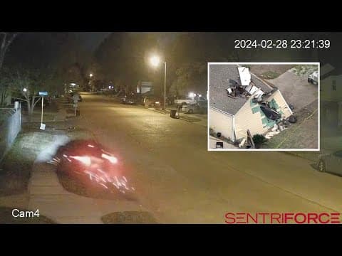 Surveillance video shows speeding car before it crashed into Cypress home