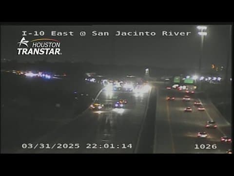 East Freeway closed westbound at San Jacinto River due to crash