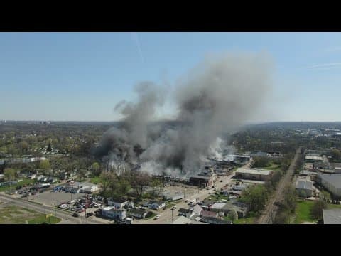 RAW: Drone footage shows aftermath of large industrial fire in Indiana