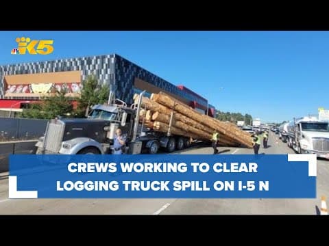 Crews working to clear log truck spill on I-5 N in Tacoma