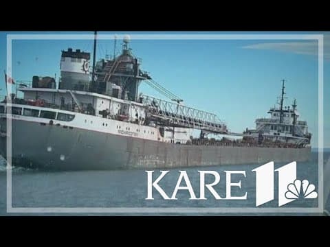 Ship carrying taconite docks after taking on water on Lake Superior