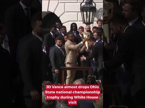 JD Vance almost drops Ohio State national championship trophy during White House ceremony #shorts