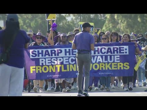 Sharp Healthcare workers march, rally outside of hospital headquarters