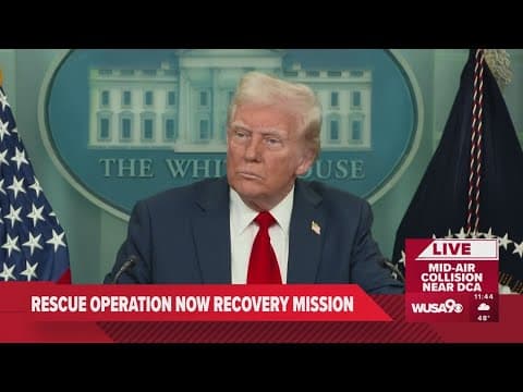 President Donald Trump answers questions after deadly plane, Army helicopter crash