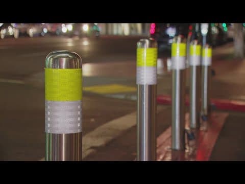 Traffic bollards provide pedestrian safety in Gaslamp Quarter