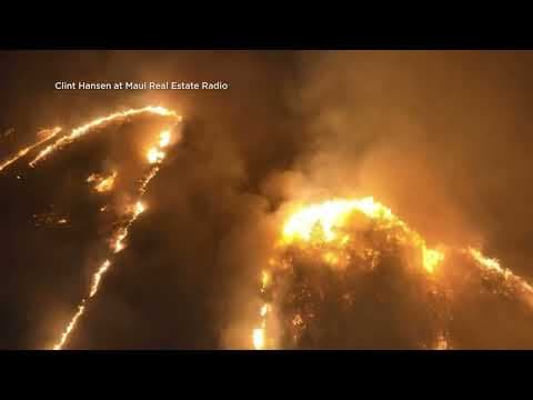 RAW: Drone footage shows wildfires in popular Maui tourist town
