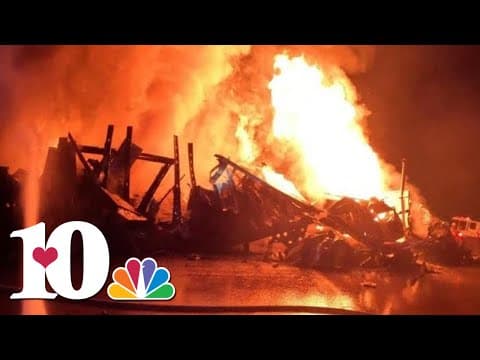 Tractor-trailer and passenger vehicle up in flames after crash on I-40 West